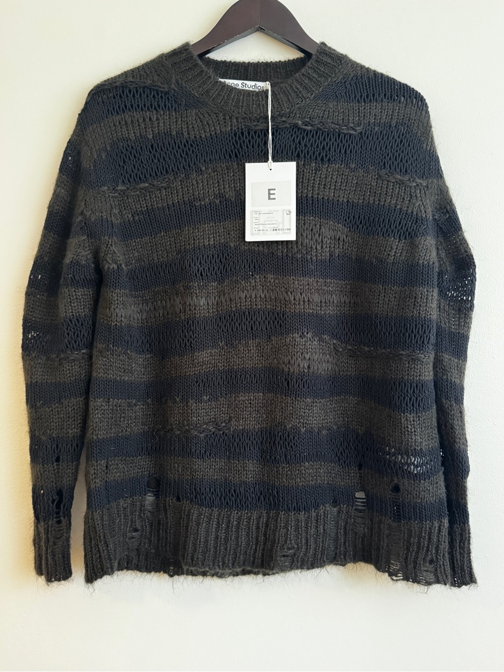 Acne Striped Crewneck Sweater in Black and Charcoal